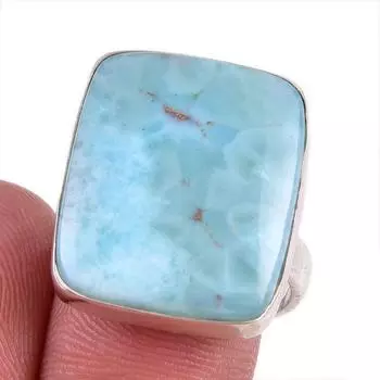 Natural Republic Larimar Gemstone 925 Solid Silver Jewelry Ring Size 7.5 j2B12