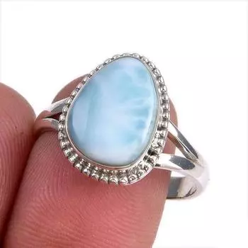 Natural Republic Larimar Gemstone 925 Solid Silver Jewelry Ring Size 9.5 a0o36