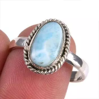 Natural Republic Larimar Gemstone 925 Solid Silver Jewelry Ring Size 8.5 a9D49