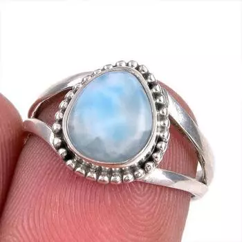Natural Republic Larimar Gemstone 925 Solid Silver Jewelry Ring Size 5.5 O0v93