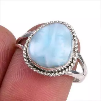 Natural Republic Larimar Gemstone 925 Solid Silver Jewelry Ring Size 7.5 o8r99