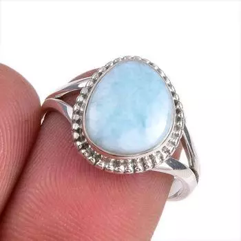 Natural Republic Larimar Gemstone 925 Solid Silver Jewelry Ring Size 7.5 e3m36