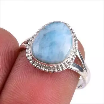 Natural Republic Larimar Gemstone 925 Solid Silver Jewelry Ring Size 7.5 M8s69