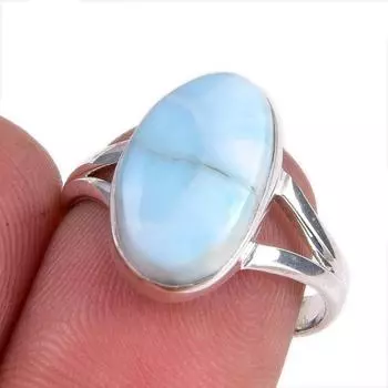 Natural Republic Larimar Gemstone 925 Solid Silver Jewelry Ring Size 7.5 B9P21