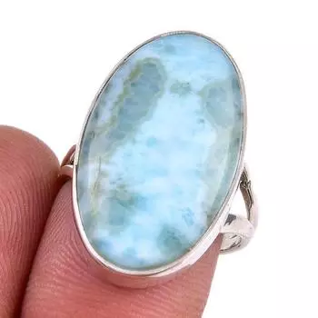 Natural Republic Larimar Gemstone 925 Solid Silver Jewelry Ring Size 7.5 L7W88