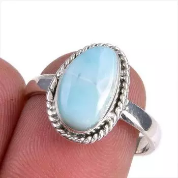 Natural Republic Larimar Gemstone 925 Solid Silver Jewelry Ring Size 7.5 c7F71