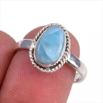 Natural Republic Larimar Gemstone 925 Solid Silver Jewelry Ring Size 7.5 Y0i13