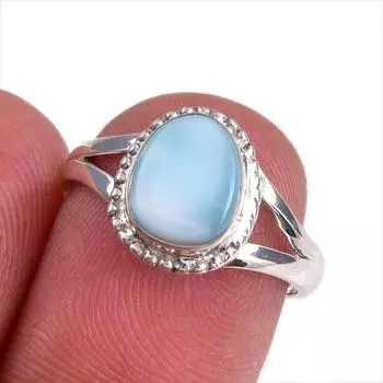 Natural Republic Larimar Gemstone 925 Solid Silver Jewelry Ring Size 6.5 J2T44