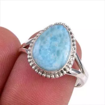 Natural Republic Larimar Gemstone 925 Solid Silver Jewelry Ring Size 7.5 Z6u98