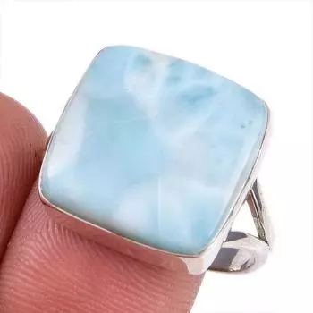 Natural Republic Larimar Gemstone 925 Solid Silver Jewelry Ring Size 9.5 g1k71