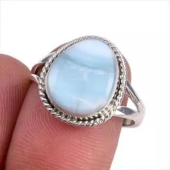 Natural Republic Larimar Gemstone 925 Solid Silver Jewelry Ring Size 7.5 H2i23