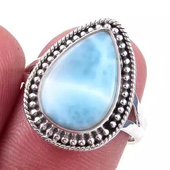 Natural Republic Larimar Gemstone 925 Solid Sterling Silver Gift Ring S.8 b1W31