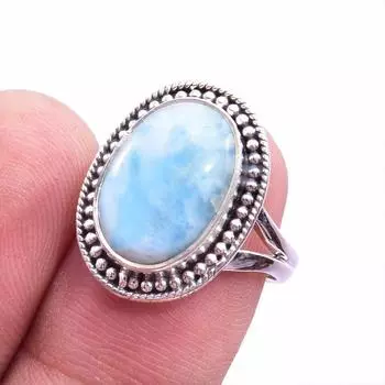 Natural Republic Larimar Gemstone 925 Solid Sterling Silver Gift Ring S.7 S4E93