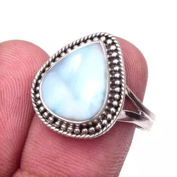 Natural Republic Larimar Gemstone 925 Solid Sterling Silver Gift Ring S.8 M0P78