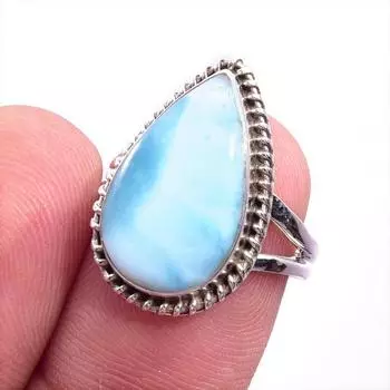 Natural Republic Larimar Gemstone 925 Solid Sterling Silver Gift Ring S.6 M6l41