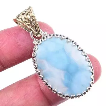 Natural Republic Larimar Gemstone 925 Solid Sterling Silver Pendant 1.75 a9y26