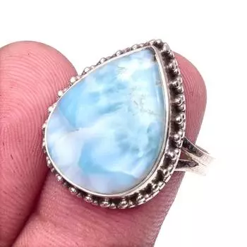 Natural Republic Larimar Gemstone 925 Solid Sterling Silver Gift Ring S.8 R3O57