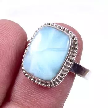 Natural Republic Larimar Gemstone 925 Solid Sterling Silver Gift Ring S.9 j5L39