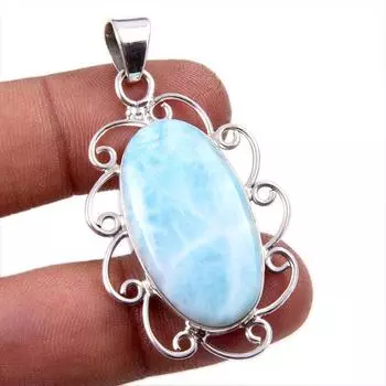 Natural Republic Larimar Gemstone 925 Solid Sterling Silver Pendant 1.75 L9p04