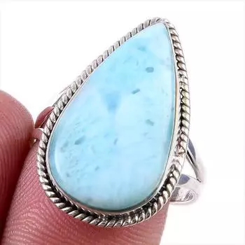 Natural Republic Larimar Gemstone 925 Solid Sterling Silver Gift Ring S.9 t3F87