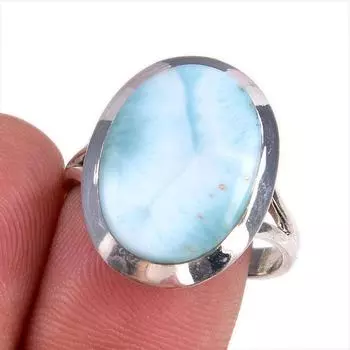 Natural Republic Larimar Gemstone 925 Solid Sterling Silver Gift Ring S.9 y0s32