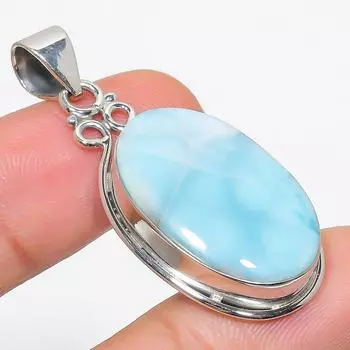 Natural Republic Larimar Gemstone 925 Solid Sterling Silver Pendant 1.75 l0g75