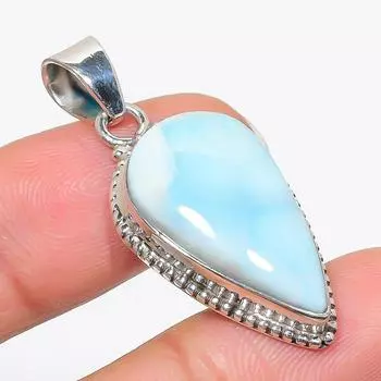 Natural Republic Larimar Gemstone 925 Solid Sterling Silver Pendant 1.75 g7U39