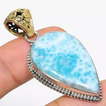 Natural Republic Larimar Gemstone 925 Solid Sterling Silver Gift Pendant 2 g1P36