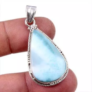 Natural Republic Larimar Gemstone 925 Solid Sterling Silver Pendant 1.75 v0N91