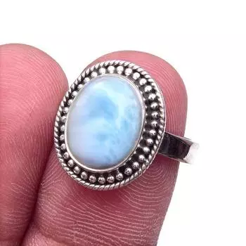 Natural Republic Larimar Gemstone 925 Solid Sterling Silver Gift Ring S.7 A4f09
