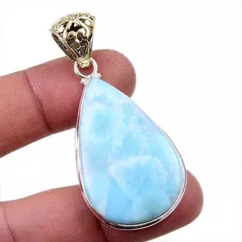 Natural Republic Larimar Gemstone 925 Solid Sterling Silver Gift Pendant 2 F2Y36