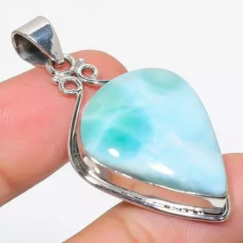 Natural Republic Larimar Gemstone 925 Solid Sterling Silver Gift Pendant 2 D4S97