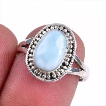 Natural Republic Larimar Gemstone 925 Solid Sterling Silver Gift Ring S.7 w5K71