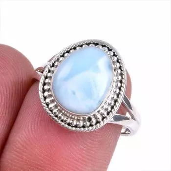 Natural Republic Larimar Gemstone 925 Solid Sterling Silver Gift Ring S.7 N9K24