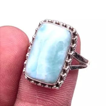 Natural Republic Larimar Gemstone 925 Solid Sterling Silver Gift Ring S.8 E0W96