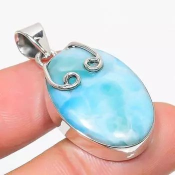 Natural Republic Larimar Gemstone 925 Solid Sterling Silver Pendant 1.75 L4D96