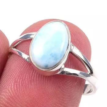 Natural Republic Larimar Gemstone 925 Solid Sterling Silver Gift Ring S.8 d4K50