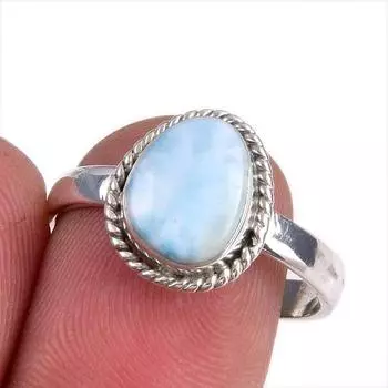 Natural Republic Larimar Gemstone 925 Solid Sterling Silver Gift Ring S.9 t2p63