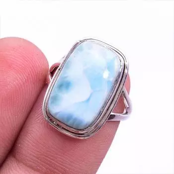 Natural Republic Larimar Gemstone 925 Solid Sterling Silver Gift Ring S.6 N2K04