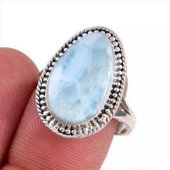 Natural Republic Larimar Gemstone 925 Solid Sterling Silver Gift Ring S.7 s7C07
