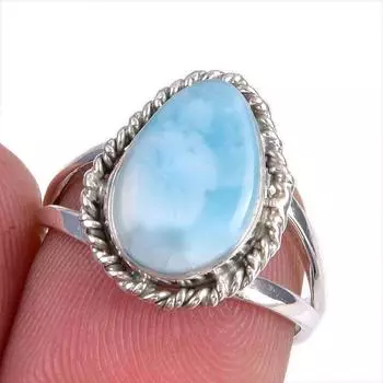 Natural Republic Larimar Gemstone 925 Solid Sterling Silver Gift Ring S.6 T8l45
