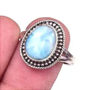 Natural Republic Larimar Gemstone 925 Solid Sterling Silver Gift Ring S.9 r5J66