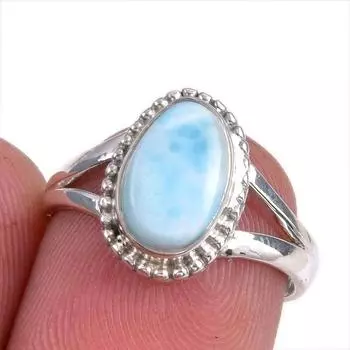 Natural Republic Larimar Gemstone 925 Solid Sterling Silver Gift Ring S.6 i0N08