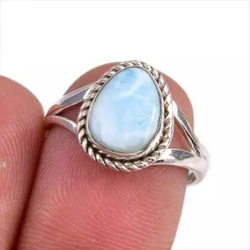 Natural Republic Larimar Gemstone 925 Solid Sterling Silver Gift Ring S.7 S3a35