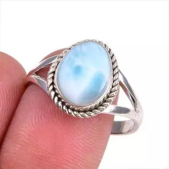 Natural Republic Larimar Gemstone 925 Solid Sterling Silver Gift Ring S.10 I8J15