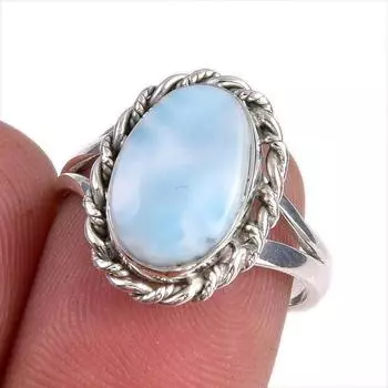 Natural Republic Larimar Gemstone 925 Solid Sterling Silver Gift Ring S.7 J3b96