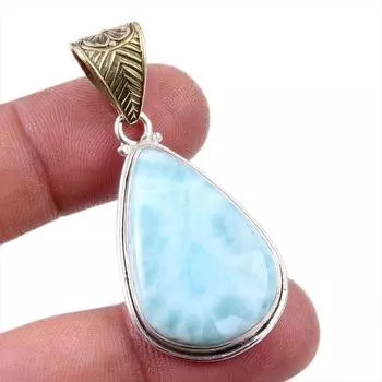 Natural Republic Larimar Gemstone 925 Solid Sterling Silver Gift Pendant 2 i4K64