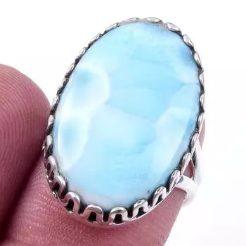 Natural Republic Larimar Gemstone 925 Solid Sterling Silver Gift Ring S.6 O4O88