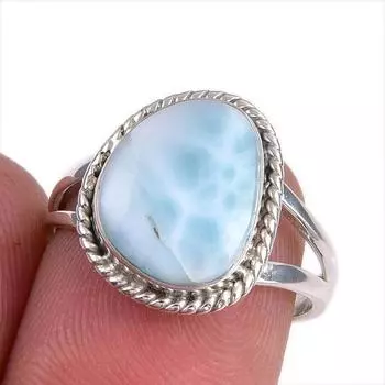 Natural Republic Larimar Gemstone 925 Solid Sterling Silver Gift Ring S.7 h6M46