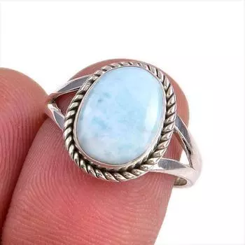 Natural Republic Larimar Gemstone 925 Solid Sterling Silver Gift Ring S.7 Y4K33